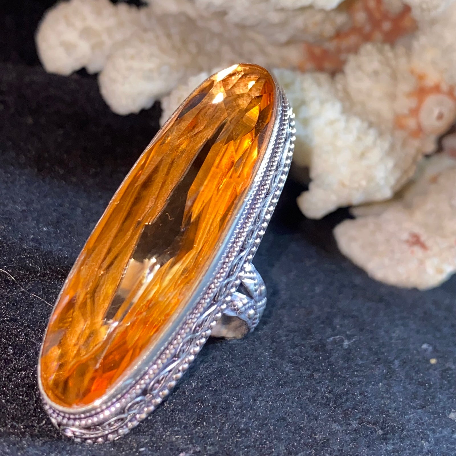Gorgeous Mandarin Citrine Handcrafted 925 Silver vintage-look ring 9 - 10