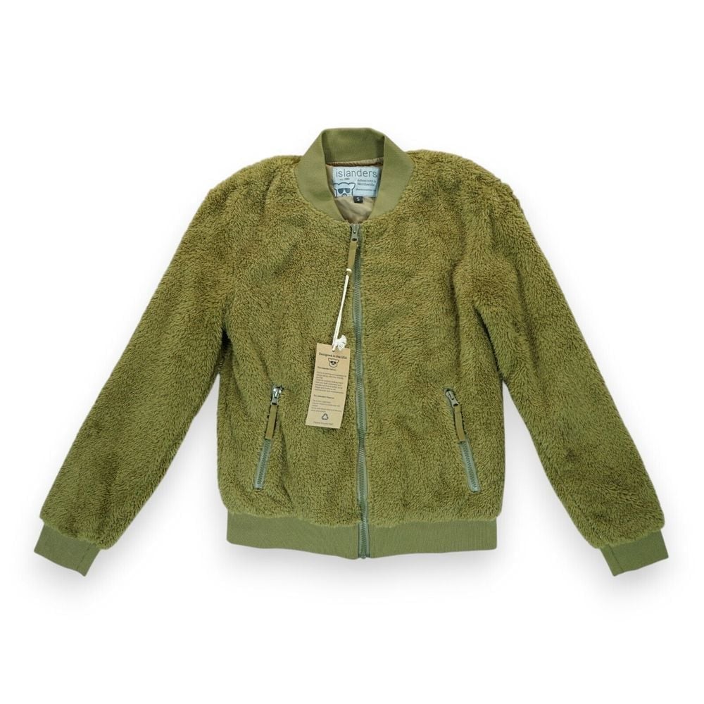 NWT Islanders Women's Jacket Bomber Sherpa Fleece Green Size S Full Zip Pockets