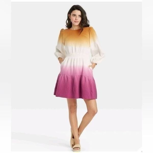 Universal Thread - Women's Gauze Tie-Dye Long Sleeve Tiered Dress