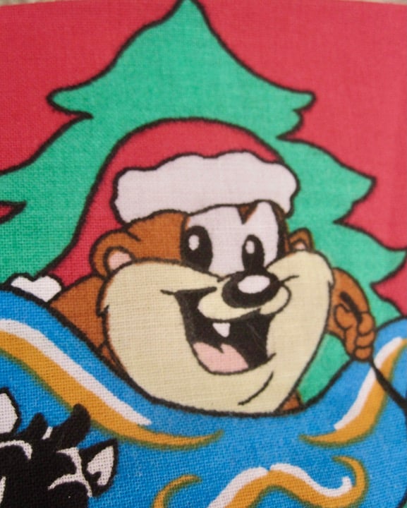 Vintage 1994 Baby Looney Tunes Red Christmas Cotton Fabric 1.5 Yds Taz Sylvester