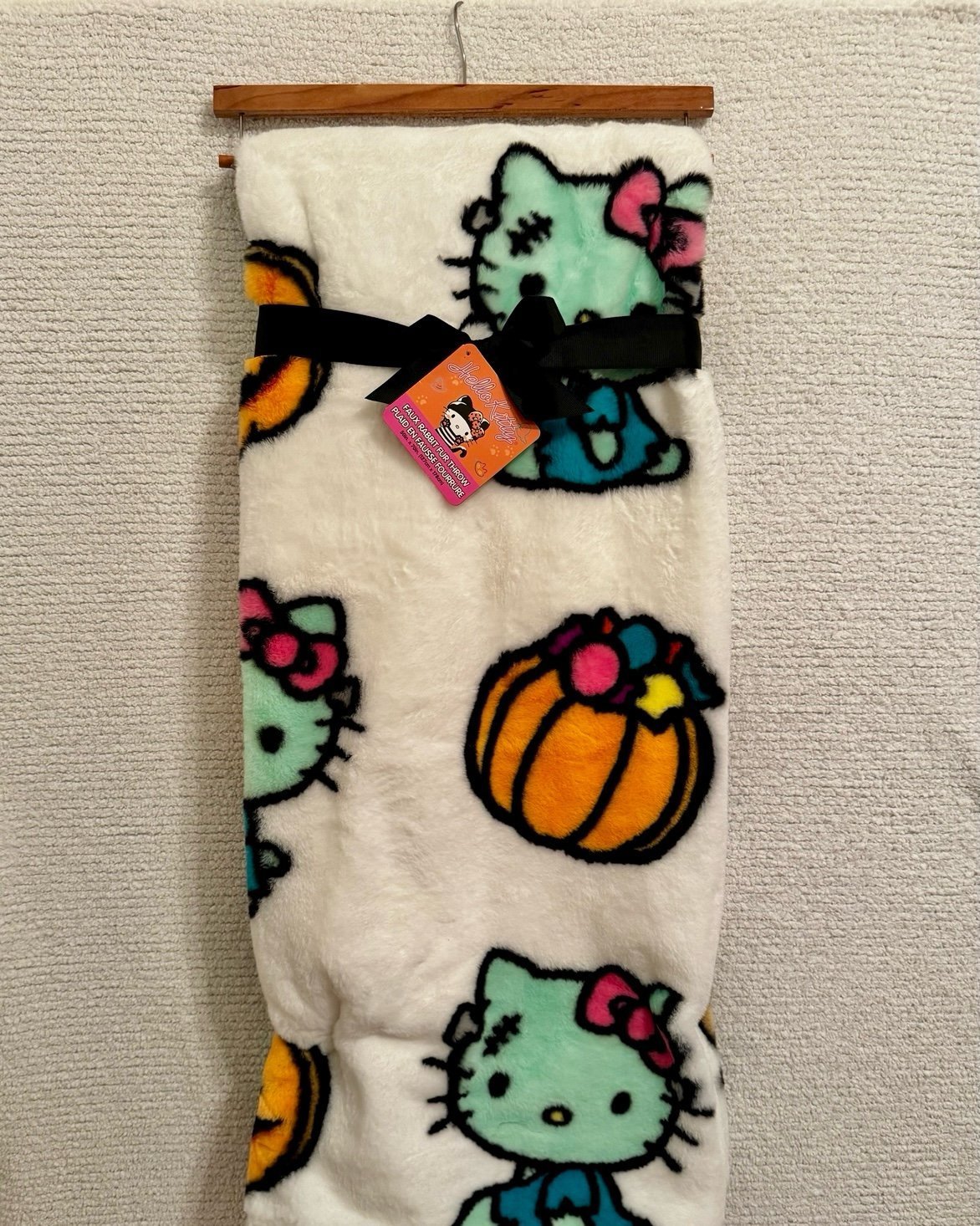 Hello Kitty Frankenstein Throw Blanket With Hanger. New with hanger