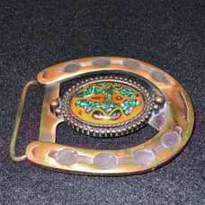 Vintage 1970’s Copper Colored Belt Buckle W/Stone Inlayed W/ Turquoise Color