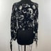 MARIA STANLEY Hamline Blouse Top Black White Cosmos Puff Sleeve Square Neck Sz L