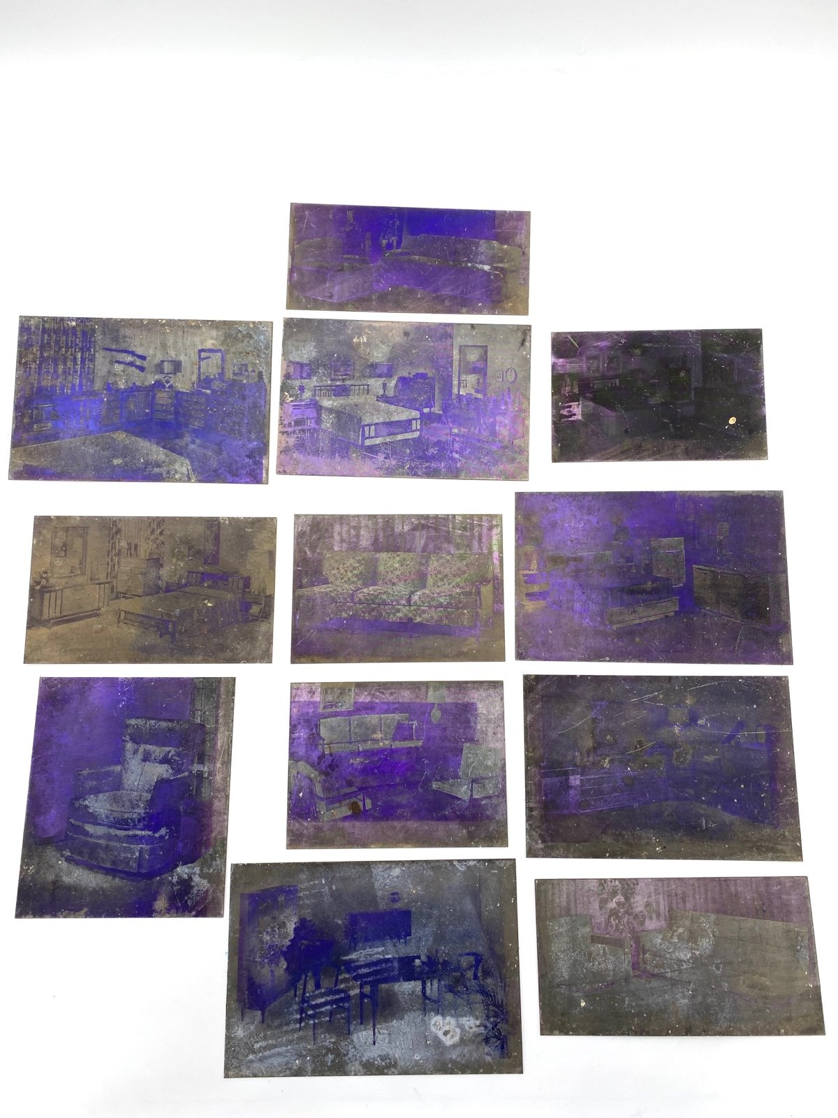 12 Vintage Printing Plates A-Z Alloy Backote Photo-Engravers Metal Bedroom Sofa.