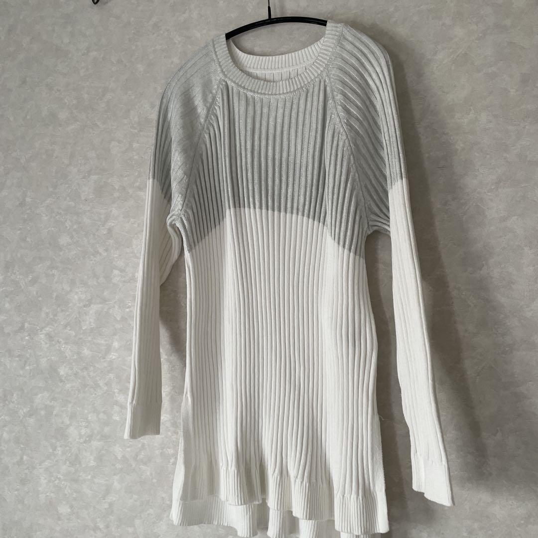Ribbed Long Sleeve Tunic M White/Silver Foil Dyeing
