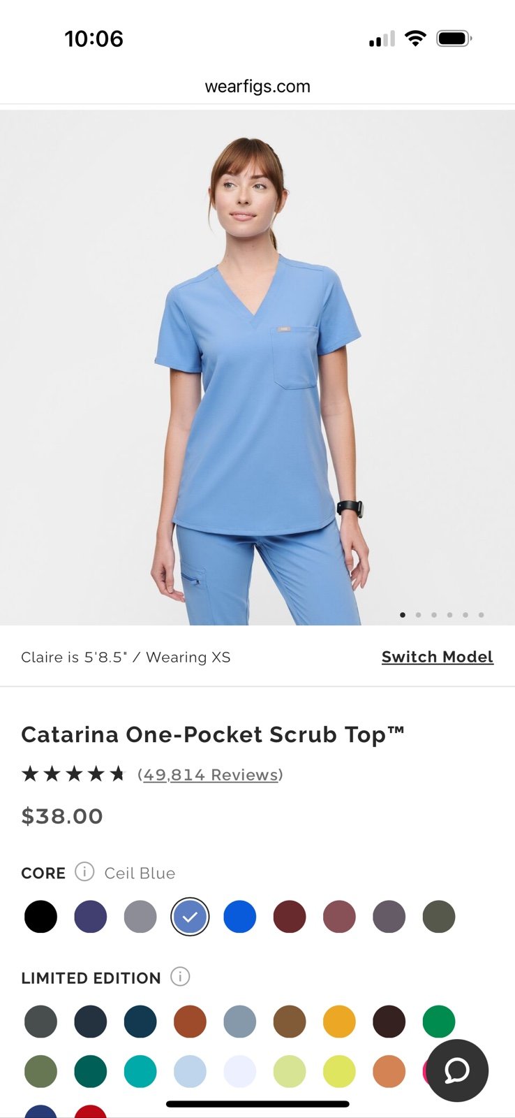 Figs Catarina one pocket scrub top ciel blue (s)