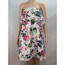 New ASOS Maternity (8) White with Pink & Red Floral Strapless Ruffle Mini Dress
