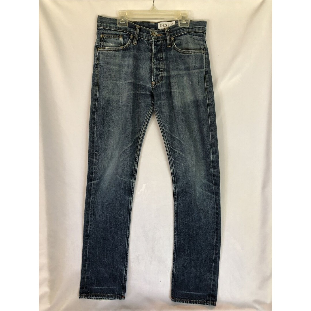 Gustin California Slim Raw Med-Wash Blue Denim Women's Jeans, Button Fly Size 31