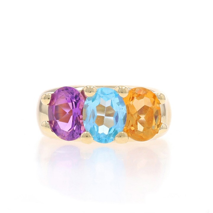 Yellow Gold Blue Topaz Amethyst Citrine Three-Stone Ring 14k Oval 6.00ctw LX1417