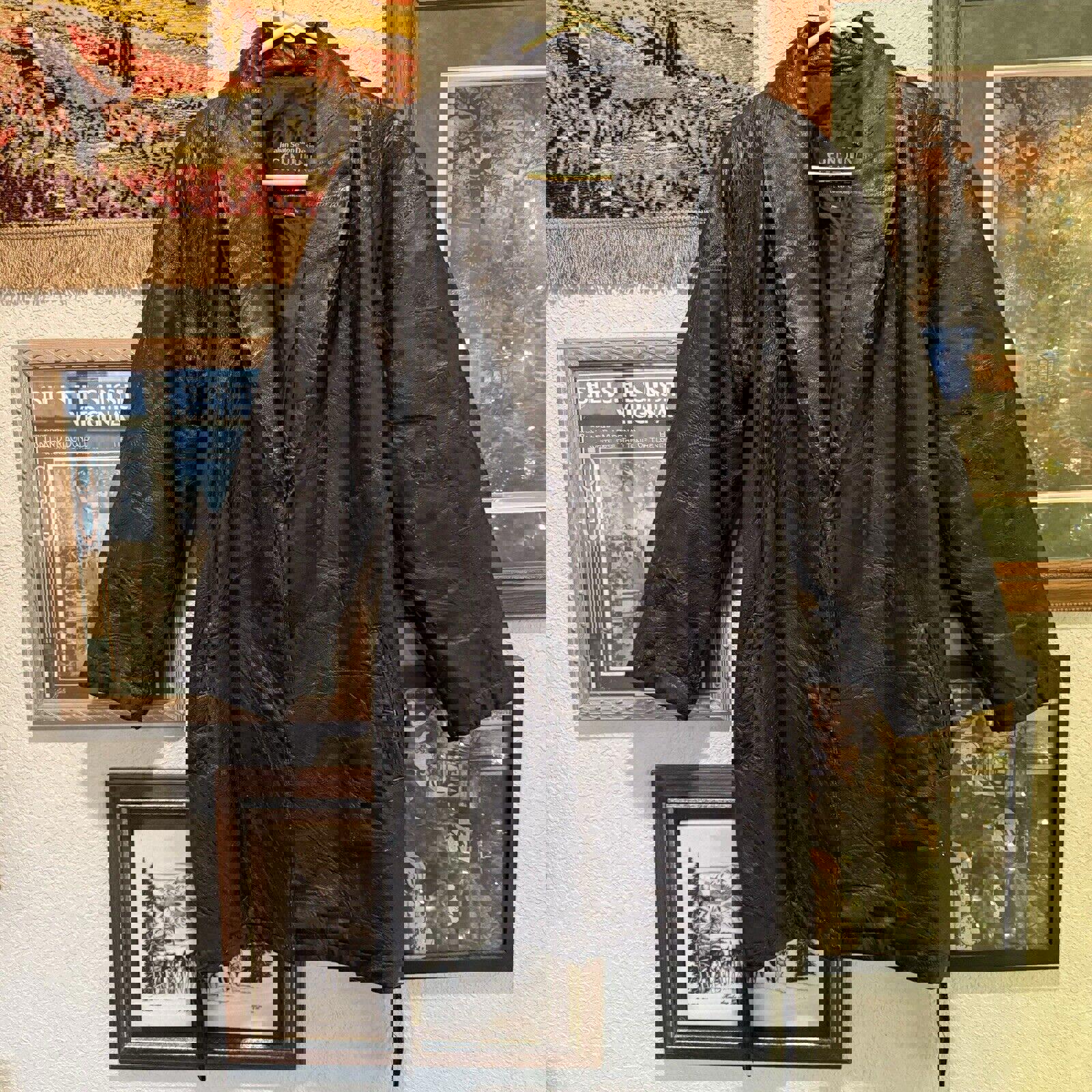 Vintage 80s/90s RARE Long Patchwork Italian Leather Cardigan Jacket Size Medium