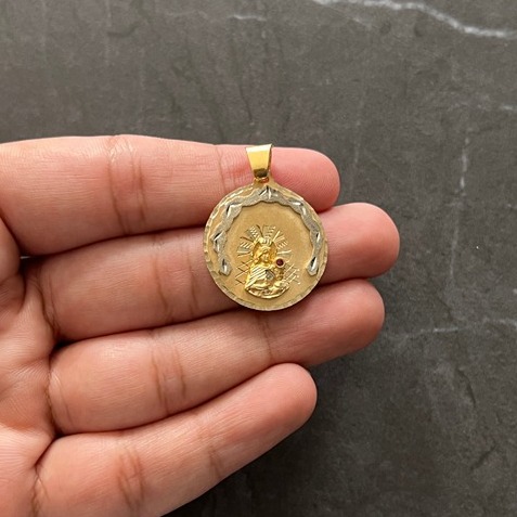 Real 10K Yellow Gold Saint Barbara Religious Medallion Military Charm Pendant