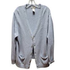 L. L. Bean Mens Gramps XL VNeck Cotton blue button up Cardigan Knit Pockets