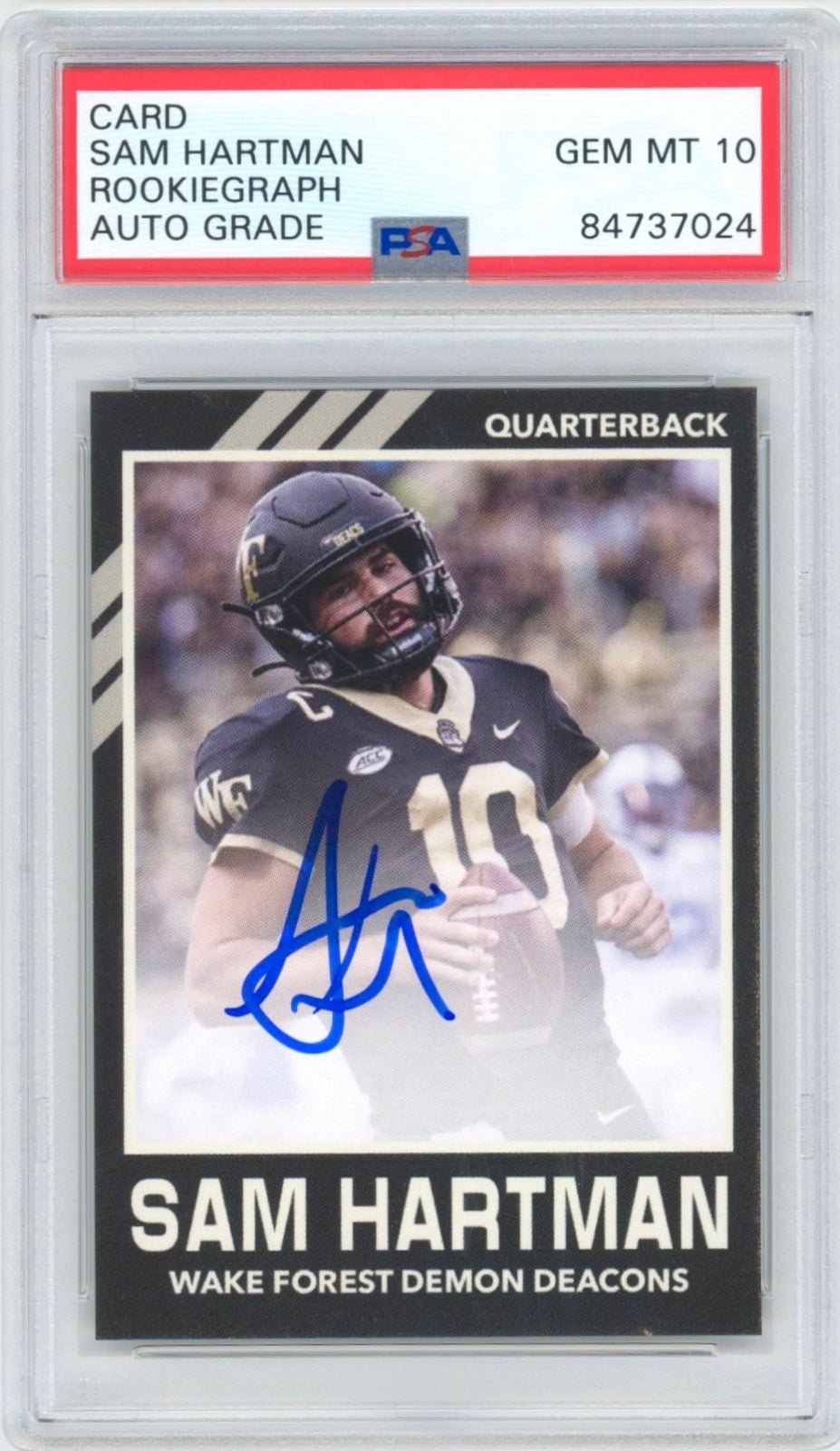 Sam Hartman 2023 Rookie RC Auto Custom Wake Forest Signed Autographed PSA 10