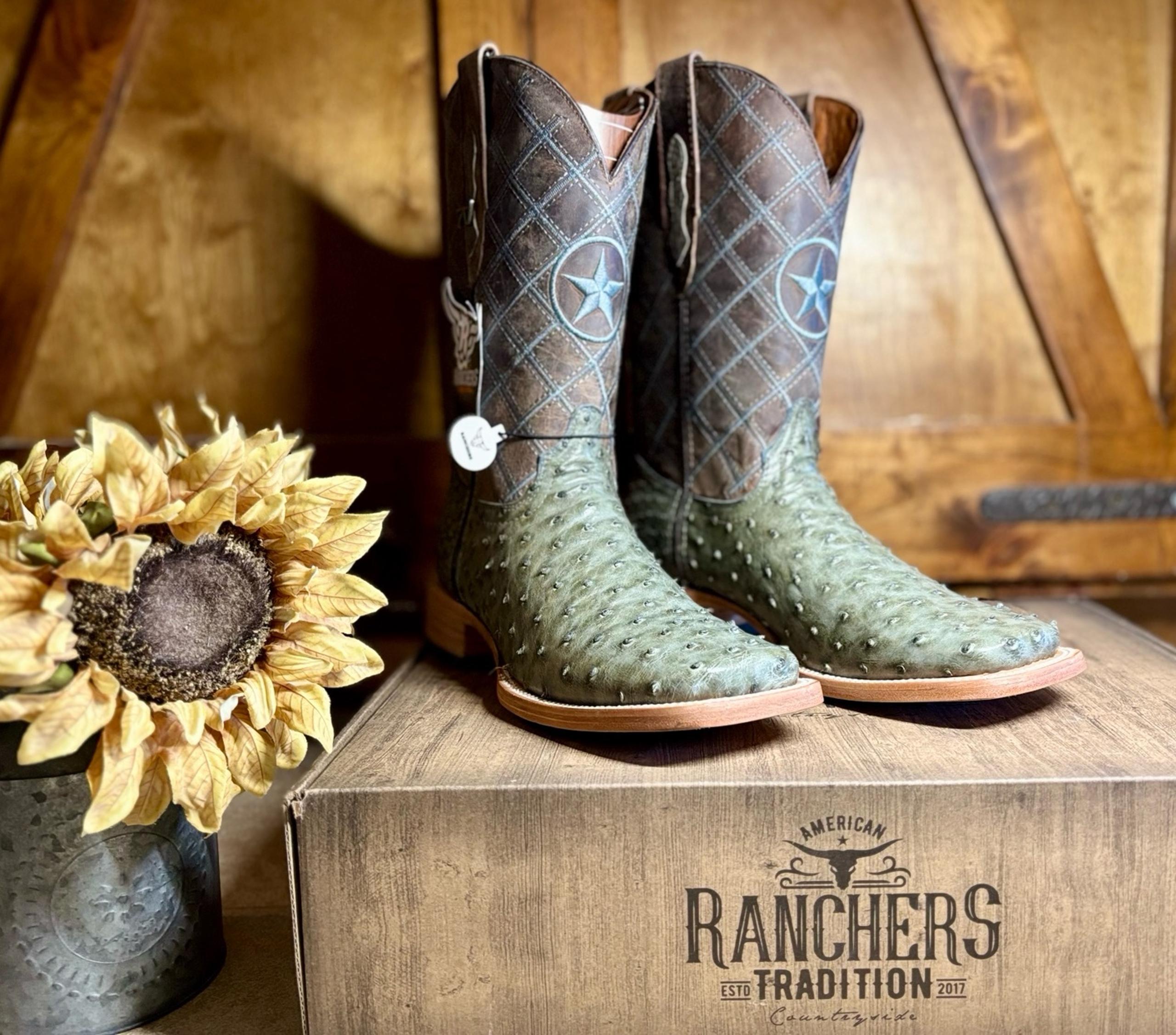 Nwt mens full quill ostrich boots,wide square toe,hand made in texas by RANCHERS