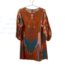 Sheridan French Womens 3/4 Balloon Sleeve Coral & Blue Above Knee Dress XS