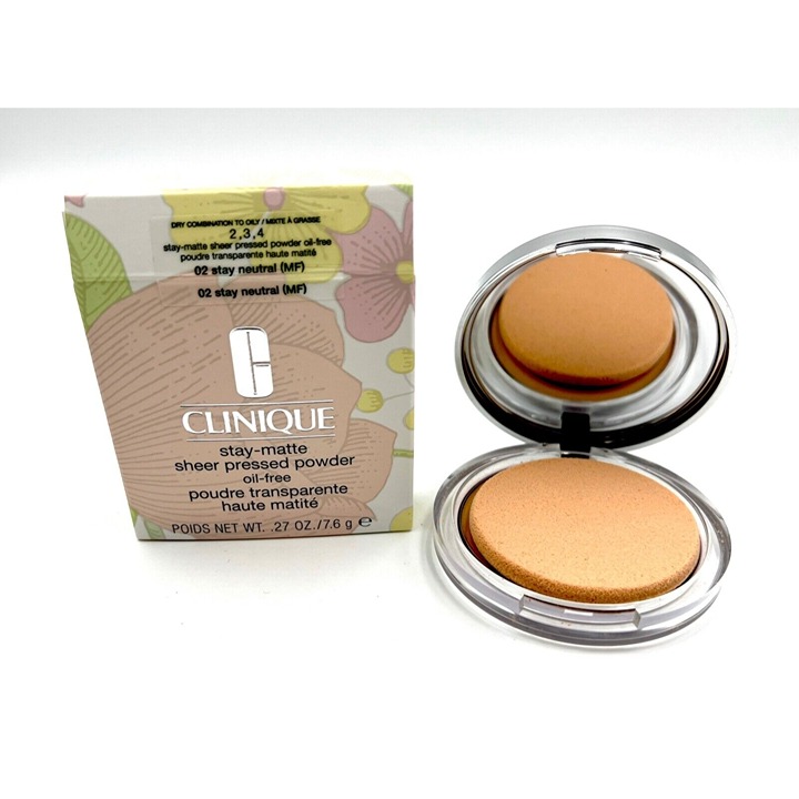 New in Box! Clinique Stay-Matte Sheer Pressed Powder Oil Free ~ 02 Stay Neutral