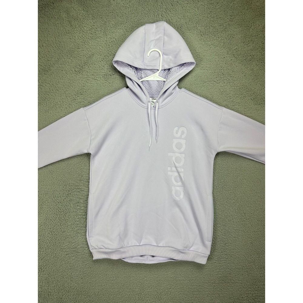 Adidas Sweater Women Small Lavender Graphic Print Hoodie Pullover Sweatshirt NEW