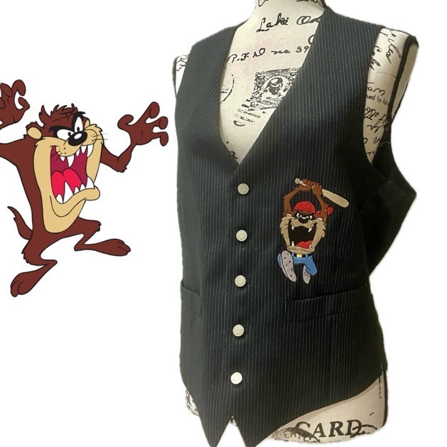 VINTAGE 1992 LOONEY TUNES TAZMANIA DEVIL 100%COTTON BLAZER VEST Sz S Cartoons
