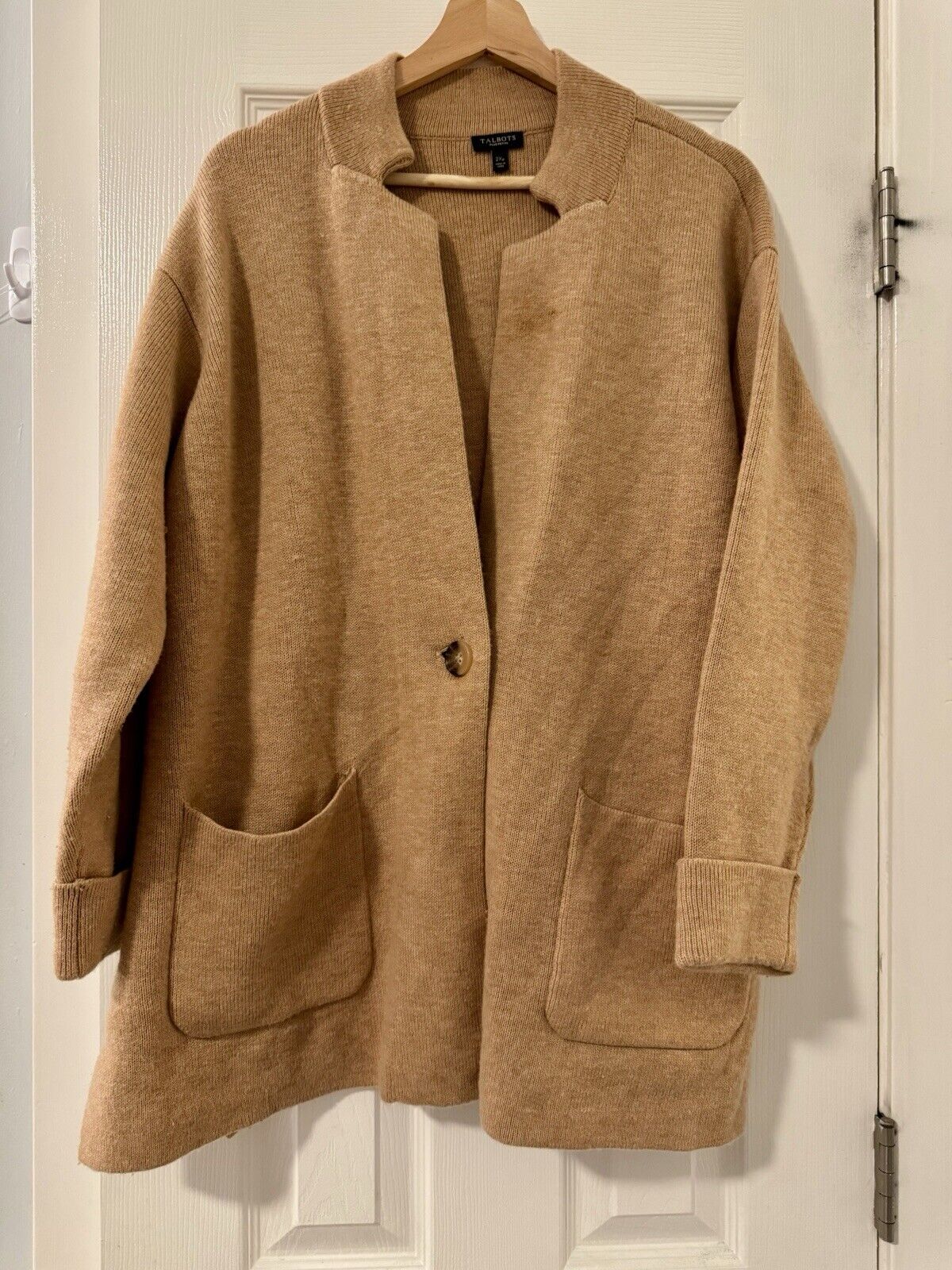 Talbots Wool Coatigan Sz 2X Petite Sweater Jacket Tan Camel Thick Capsule Warm