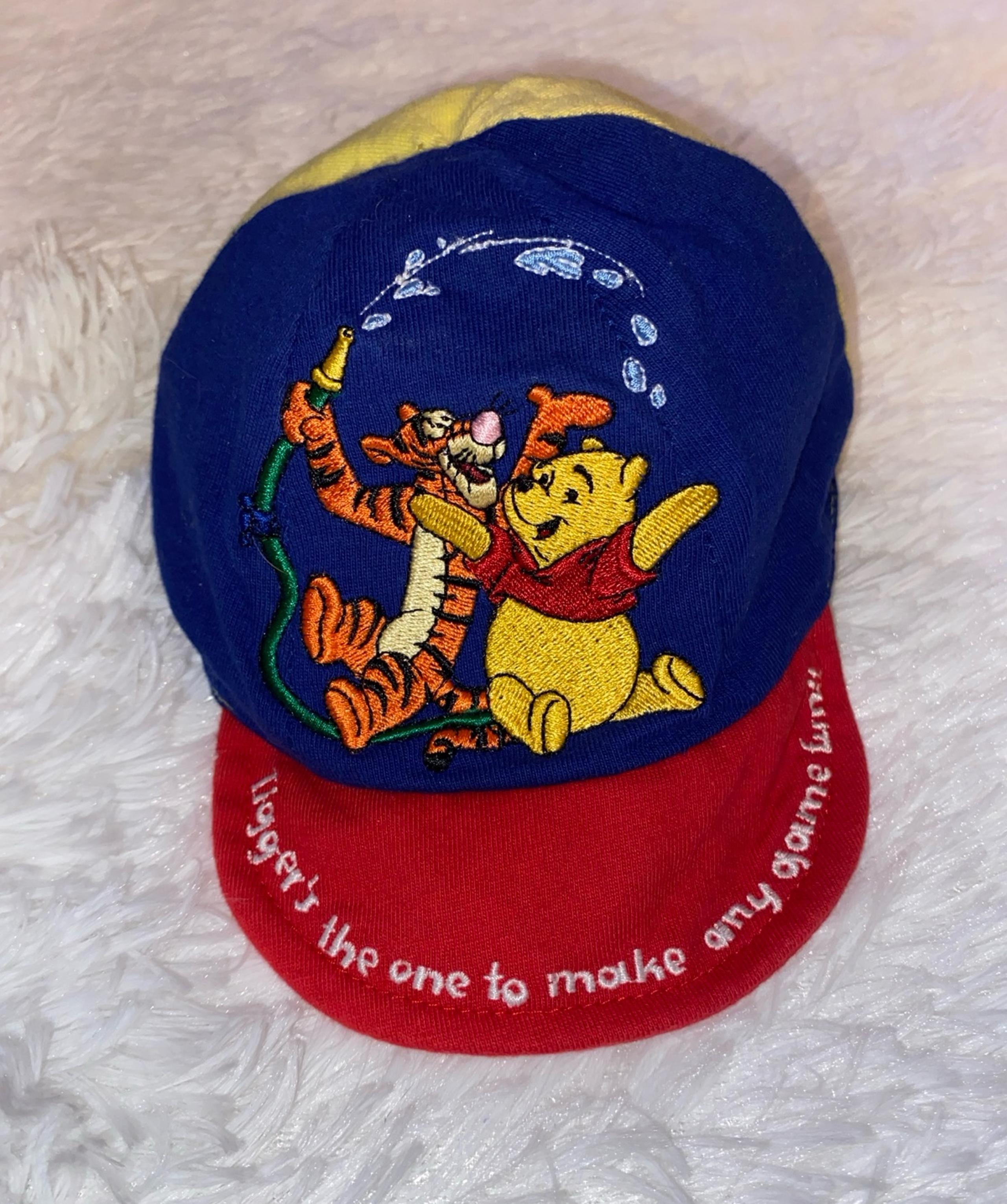 VINTAGE Winnie The Pooh baby hat red yellow blue Pooh and tigger 6 - 12 months