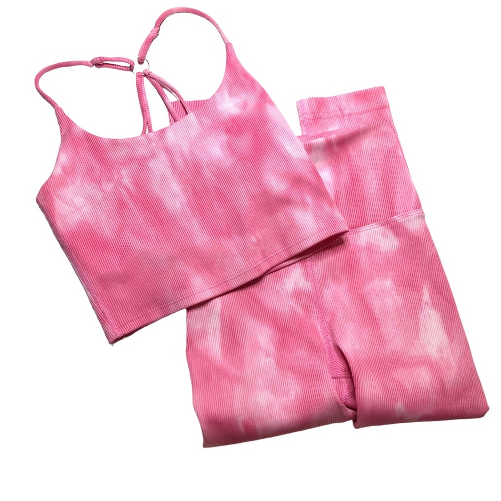 Carbon38 Tie Dye Ribbed 7/8 Legging and Ribbed Cami Bra Set Size XS