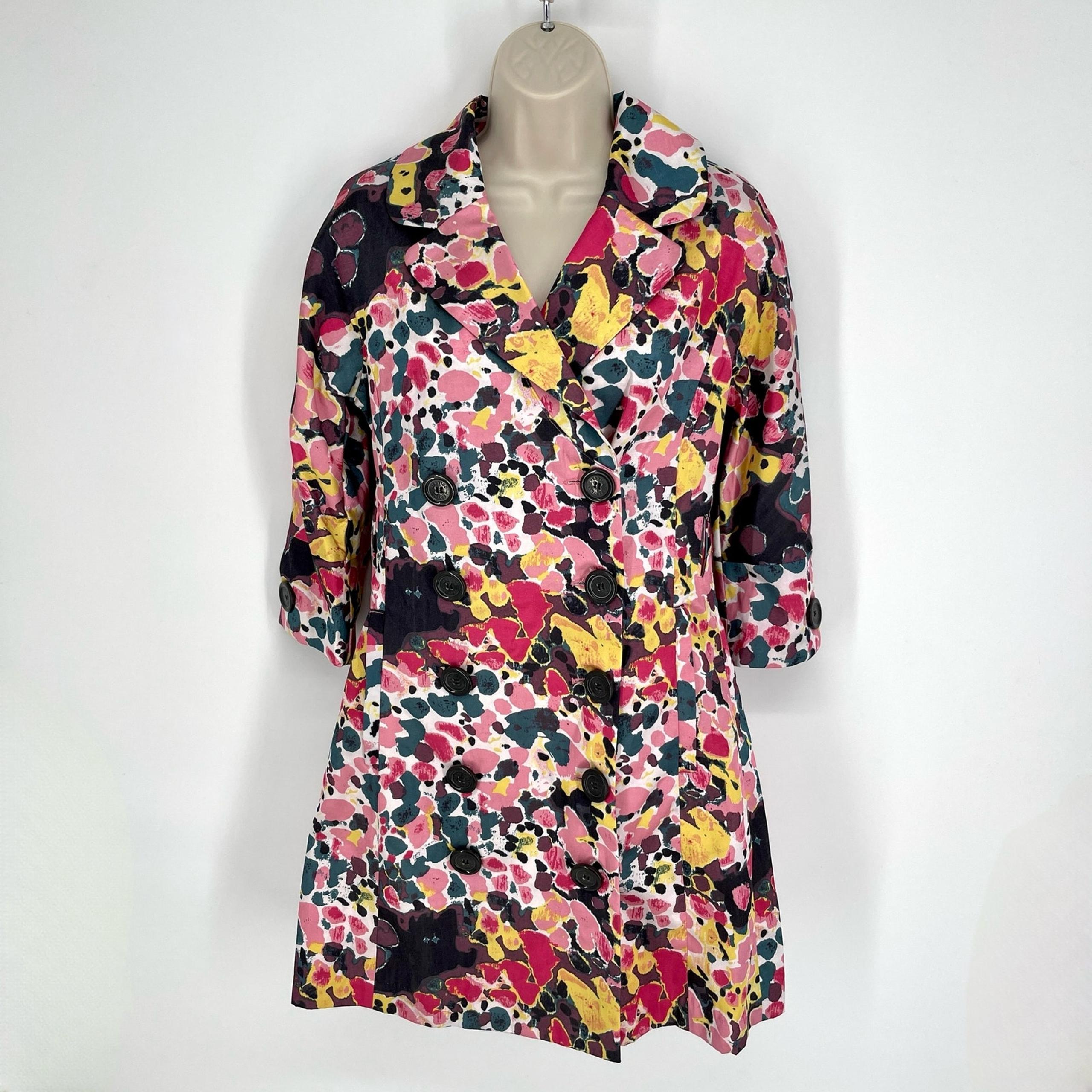 Vertigo Paris NWT Double-Breasted Trench Coat *NO BELT* Size XS Abstract Spring