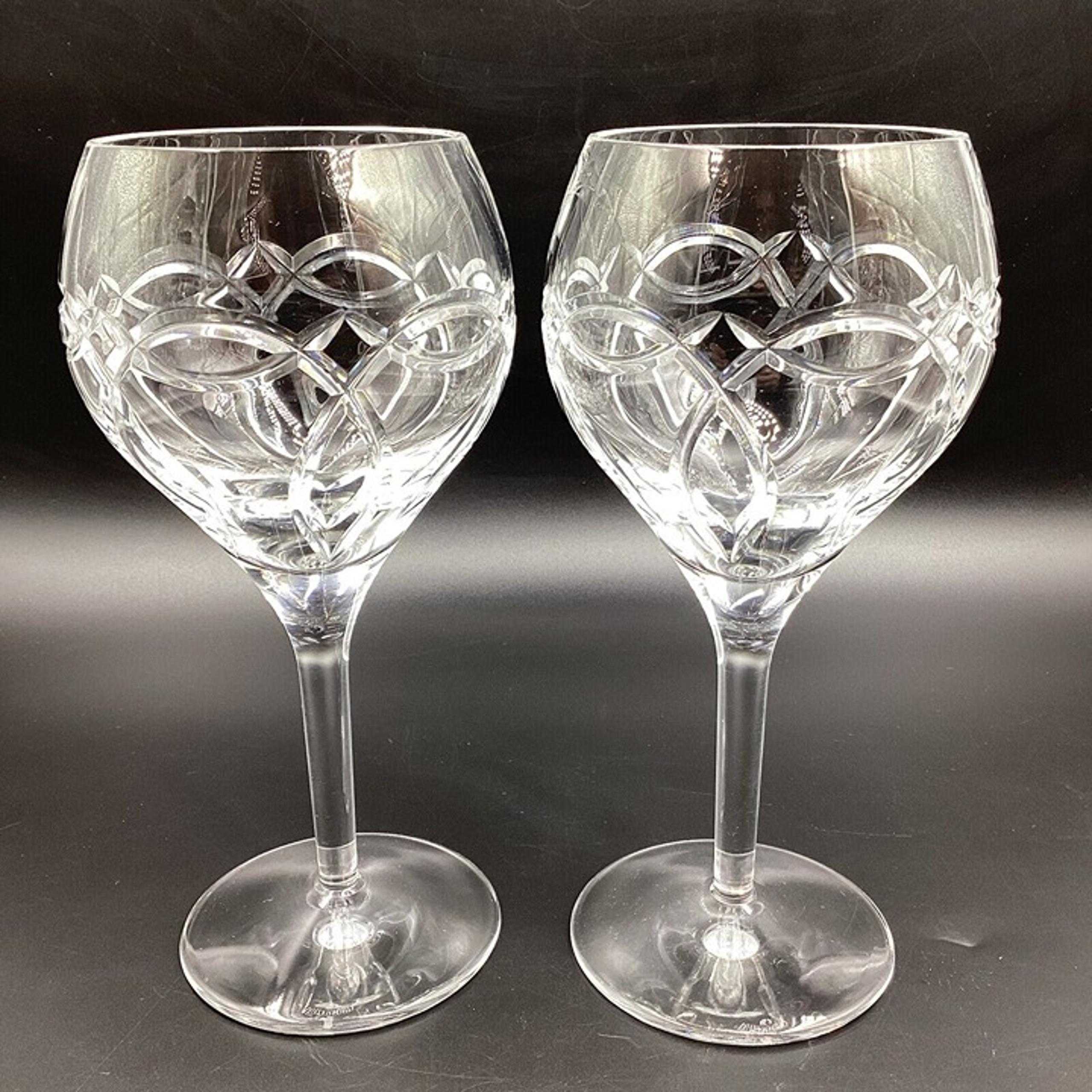 Waterford Crystal Clannad Claret Wine Glass Pair 8 1/8" Celtic Knot Set of 2