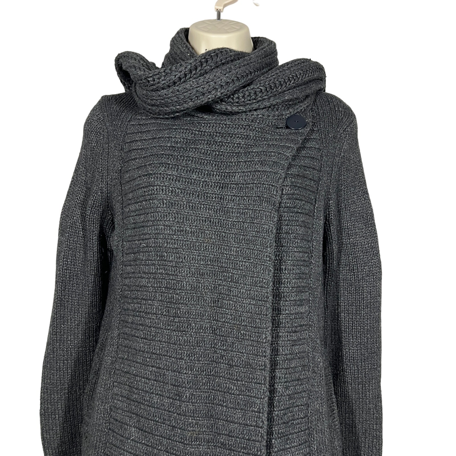 Theory Wool Blend Open Front HEavy Knit Cardigan Gray Long Sleeve Casual Knit S