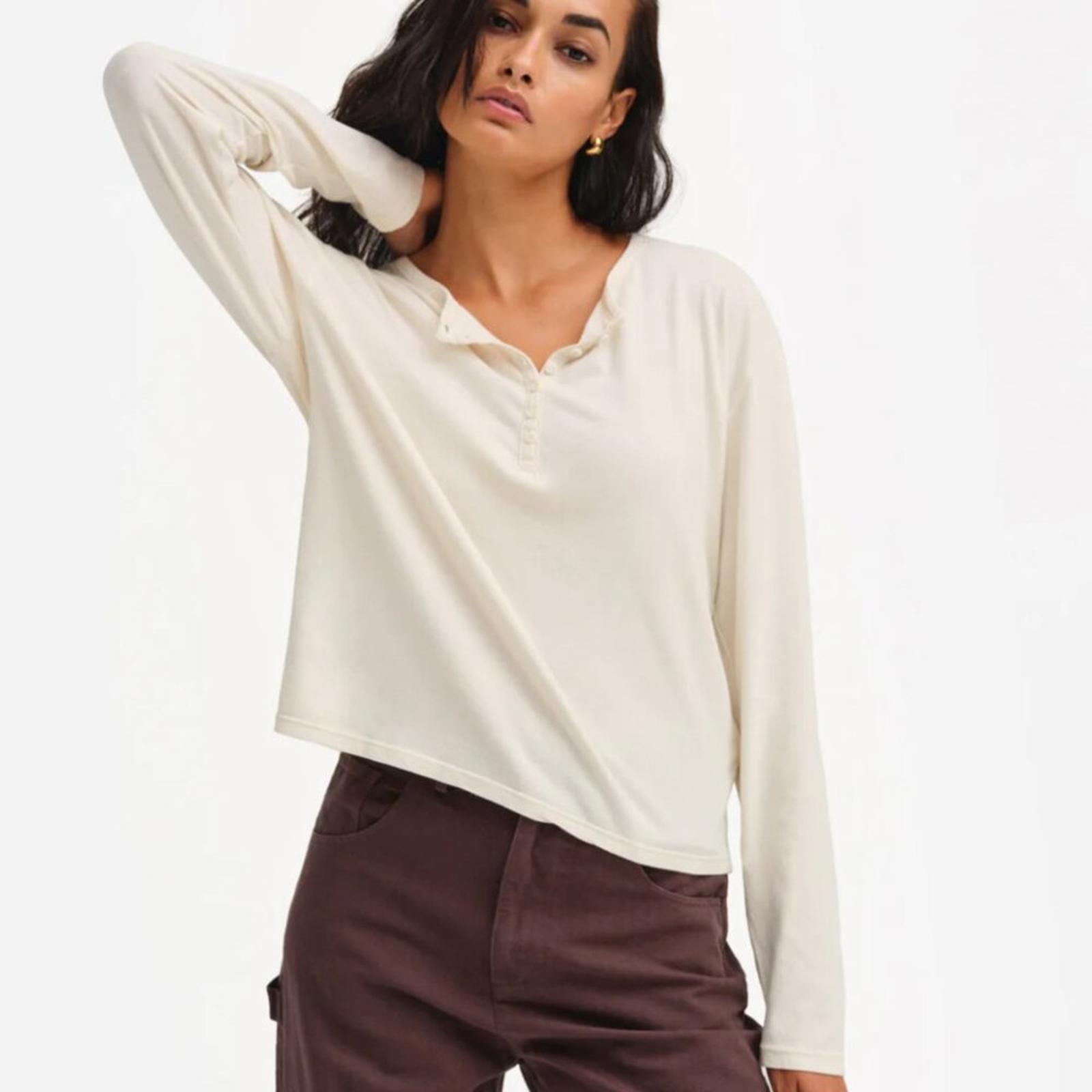 MATE the Label Organic Cotton Henley Long Sleeve Tee, SIZE M, NWT