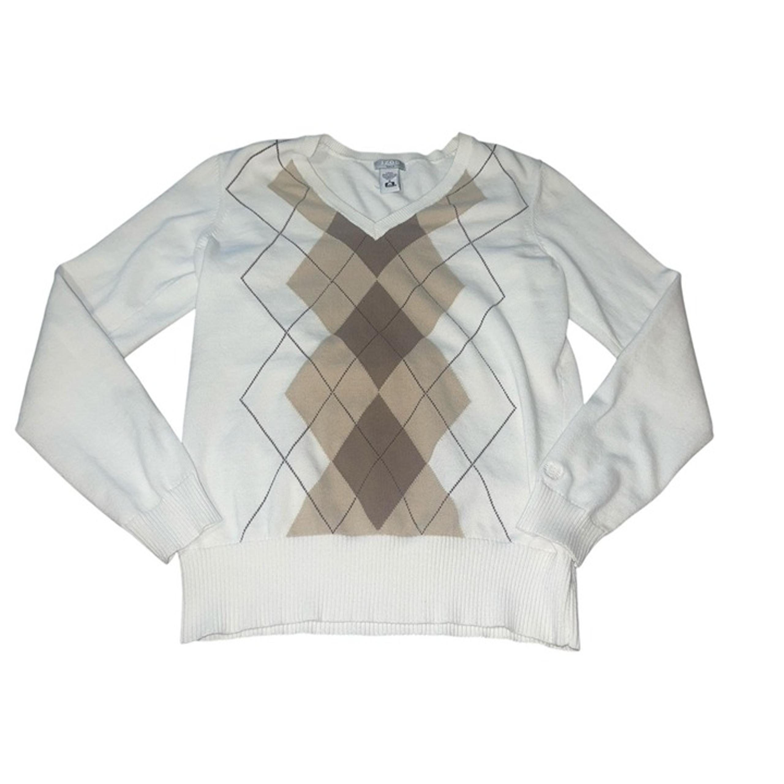 IZOD GOLF Women's Size Small Cream Tan Argyle V-Neck Sweater 100% Cotton