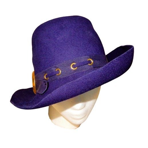 Vintage Henry Pollack NY bohemian navy blue felt floppy vagabond fedora hat