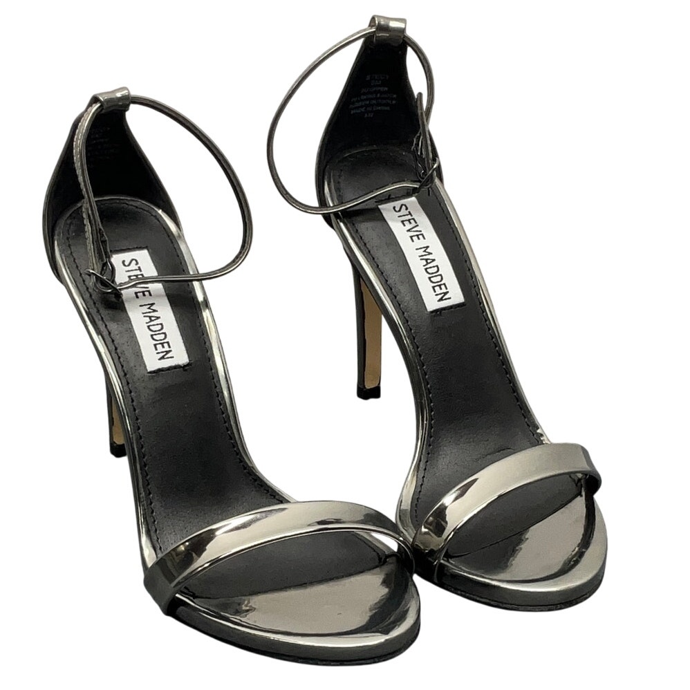 Steve Madden Stecy Silver Pewter Formal Ankle Strap 4 Stiletto Heel Women 6M