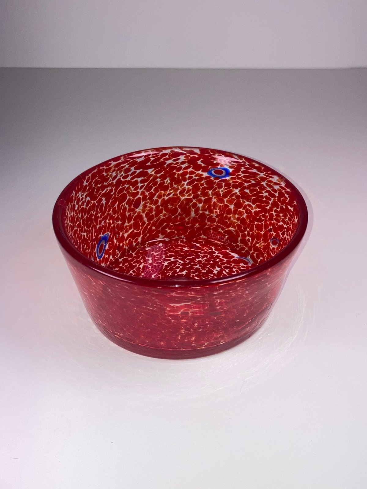 Murano Art Glass Millefiori Red Glass Hand Blown Bowl Vintage Venetian