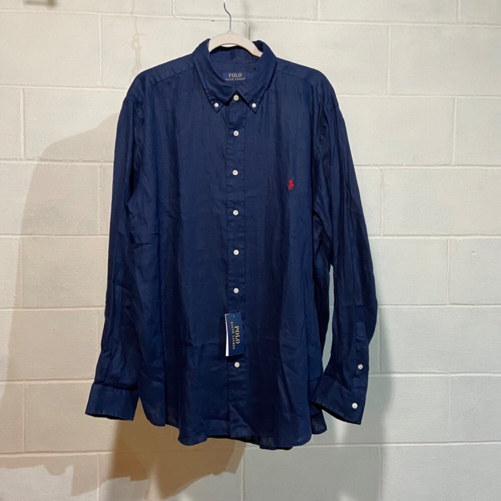 Polo Ralph Lauren Big & Tall Men's 100% Linen Shirt 1XB Newport Navy Preppy City