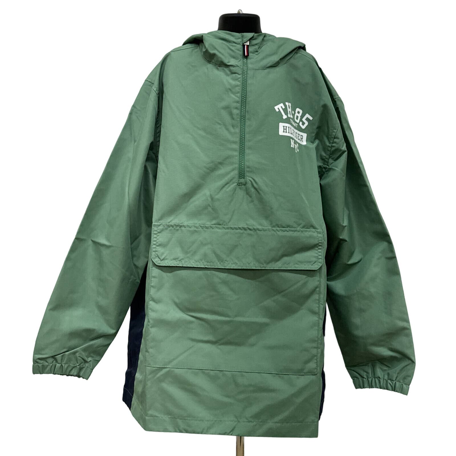 NWT Tommy Hilfiger Boys Logo Hooded Pullover Jacket Sz XL Tall Green