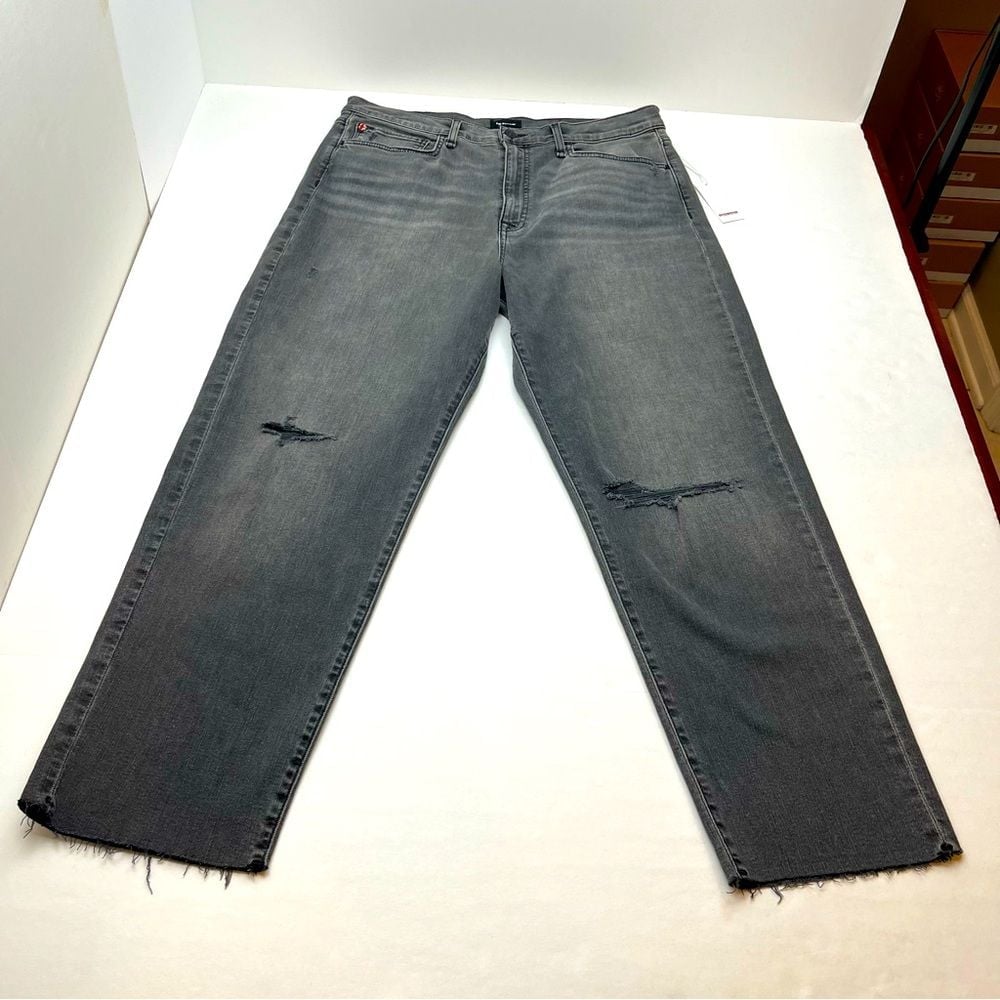 Hudson Jeans Kass High Rise Straight Leg Ankle Distressed Grey Gray Women 31 NEW