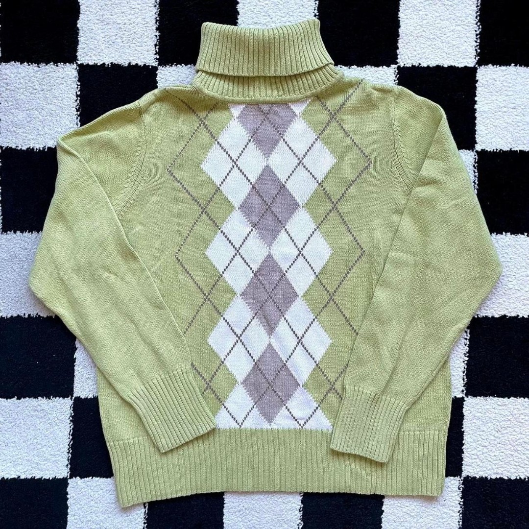 Liz Claiborne Academia Green Argyle Turtleneck