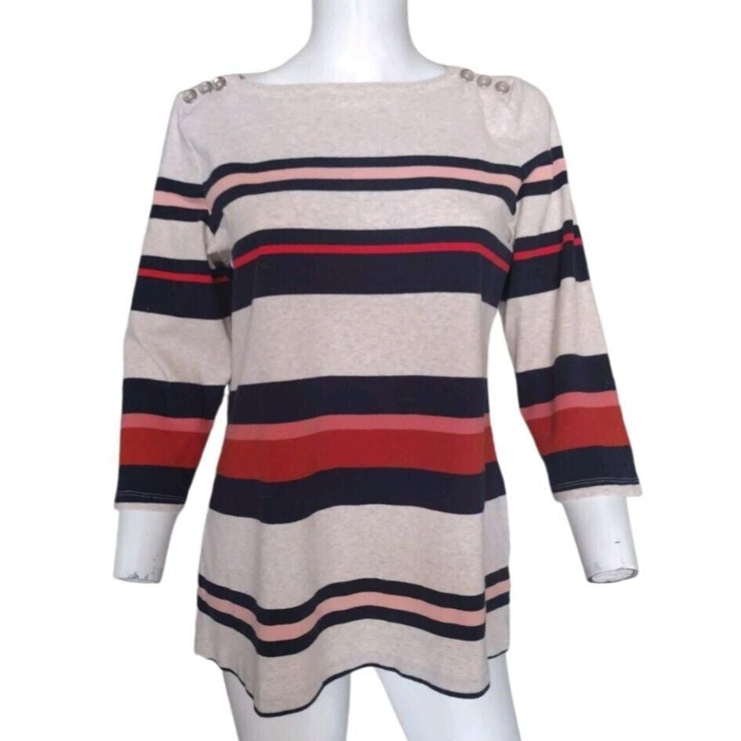 CROFT & BARROW Women's Stretch Polyester 3/4 Sleeve Blouse Striped Size L Autumn