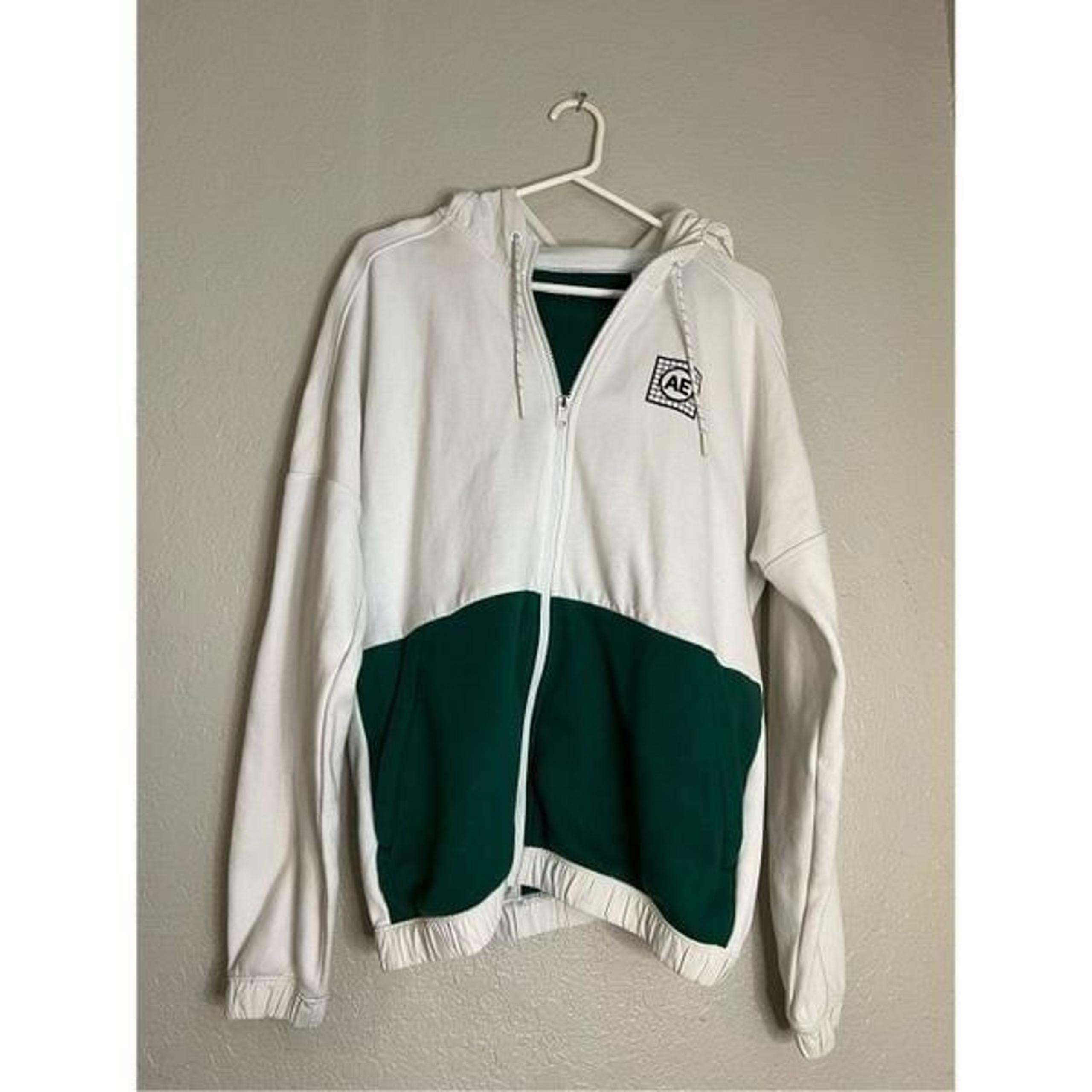 American Eagle mens White Long Sleeve Hoodie Sweatshirt jacket Sz M