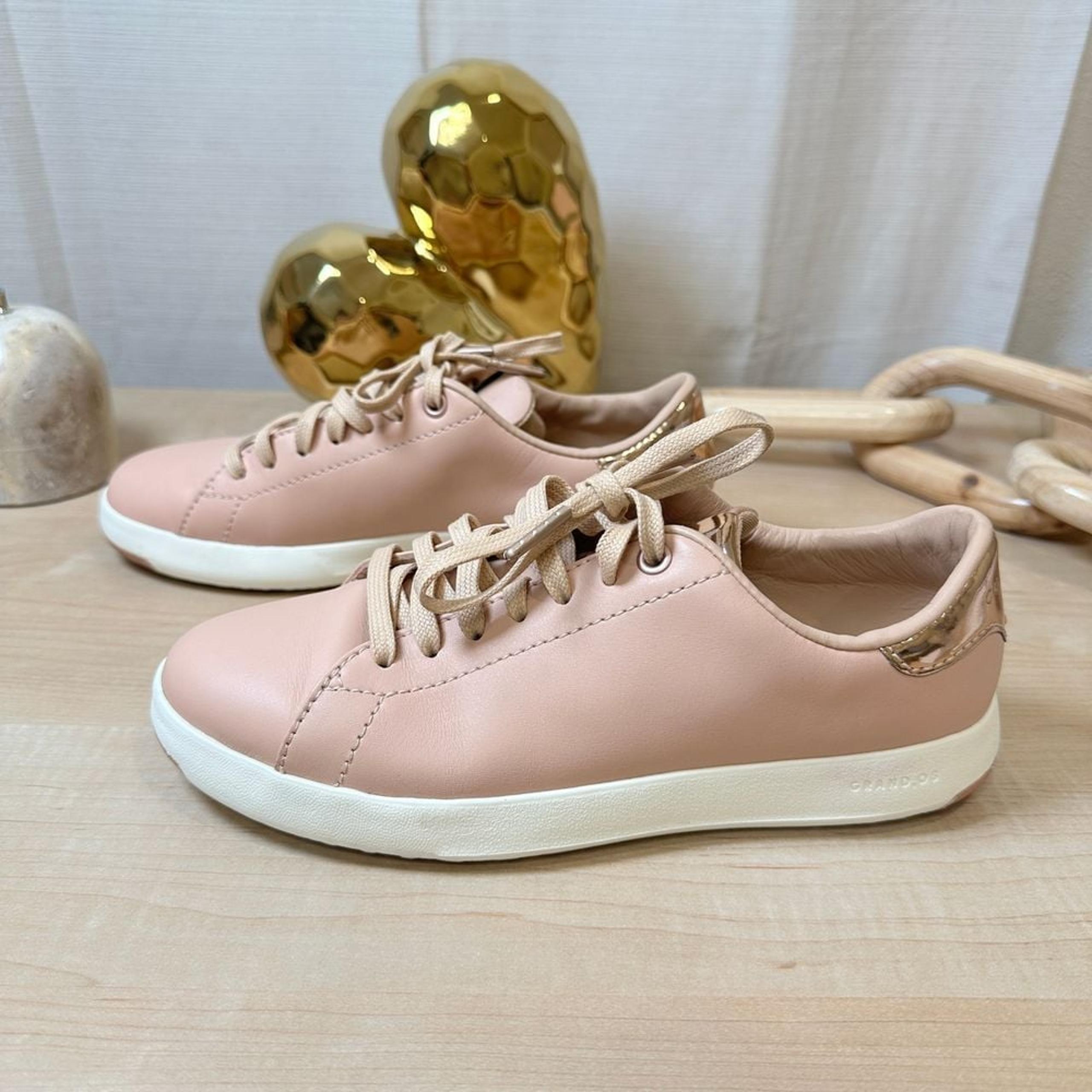 Cole Haan Grand Crosscourt Leather Sneakers Pink Gold Accents Women's 8