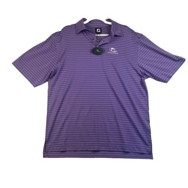 NEW FOOTJOY GOLF POLO SHIRT -M- PURPLE WHITE PENCIL STRIPE LISLE PERFORMANCE