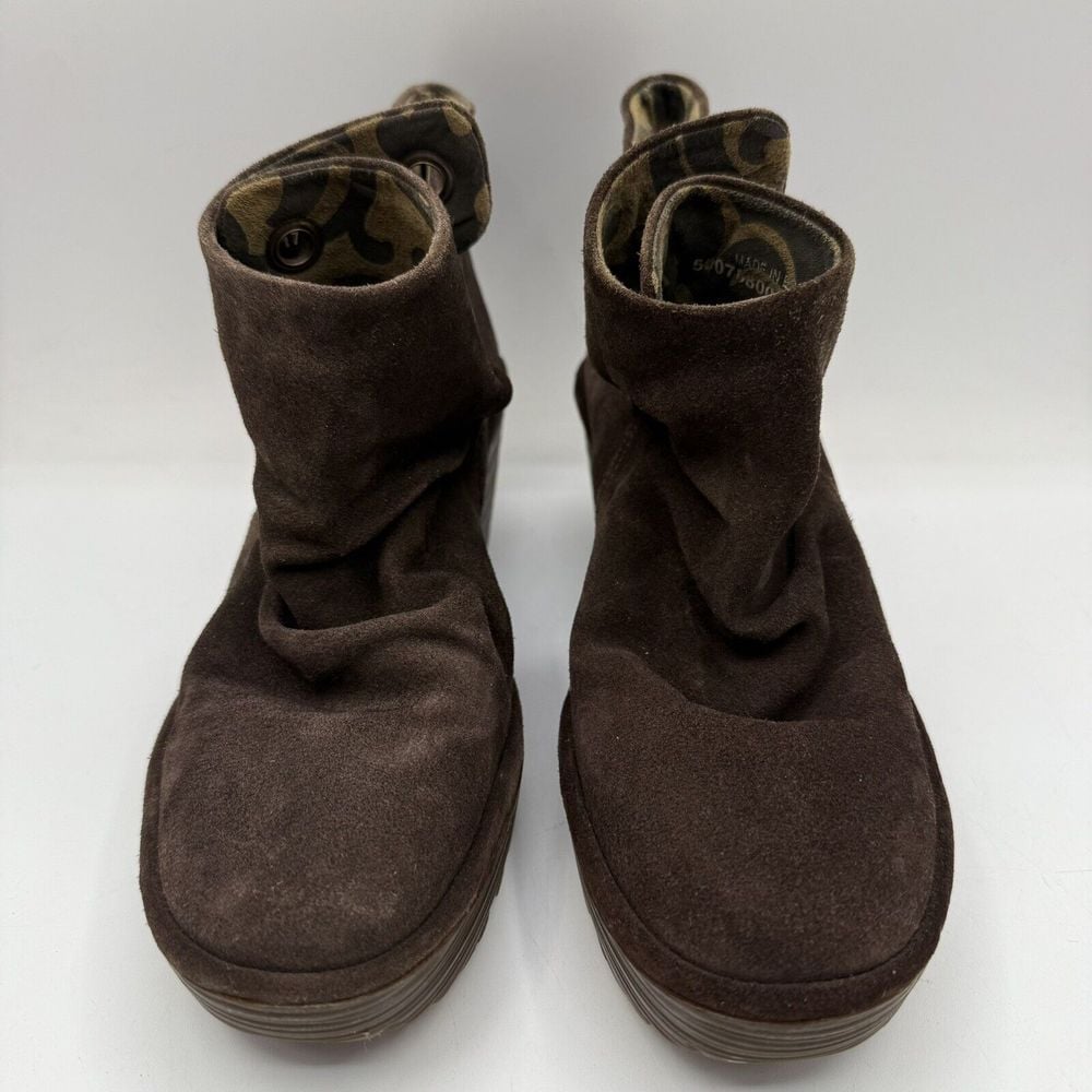 Fly London Womens 10 Yama Slouch Wedge Winter Biker Fashion Ankle Boot No Laces*