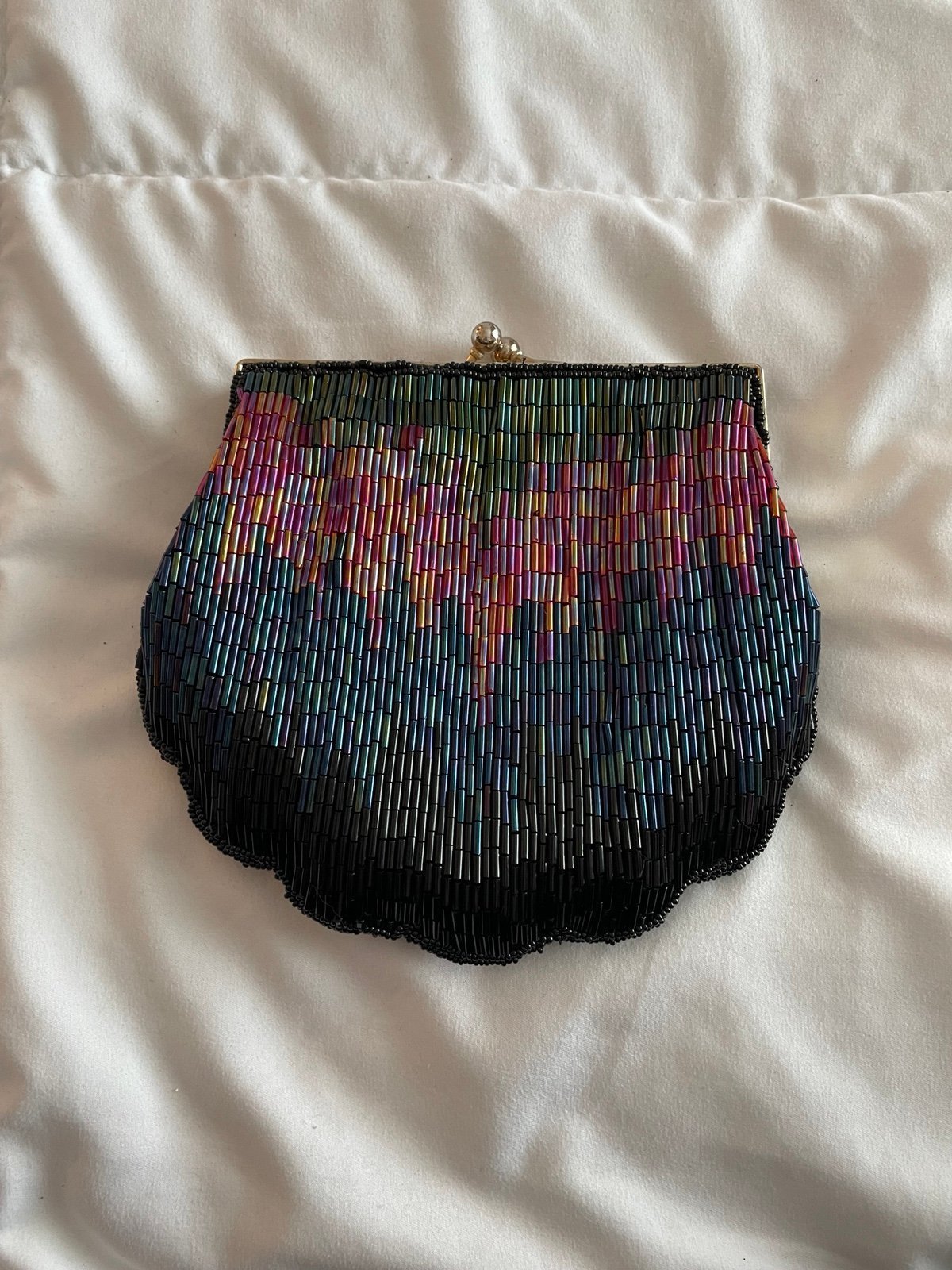 *RARE* 80's Vintage La Regale Multicolor Beaded Shell Clutch Purse Handbag