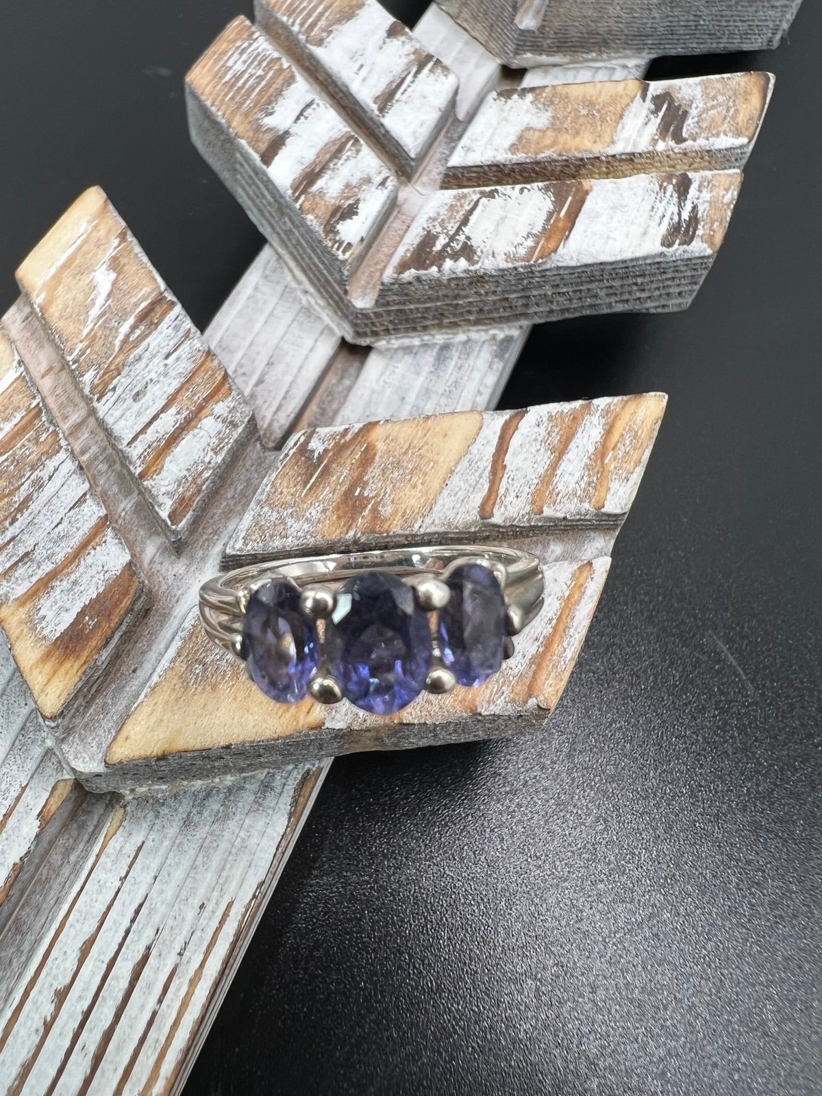 STERLING SILVER 925 TANZANITE 3 STONE RING BAND SIZE 8