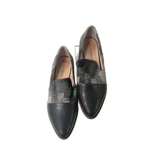 Kelsi Dagger Gray Wool and Leather Loafers Shoes US 7