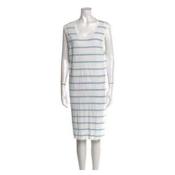 james perse Authentic 100% linen white blue striped tank Knee dress 4 large