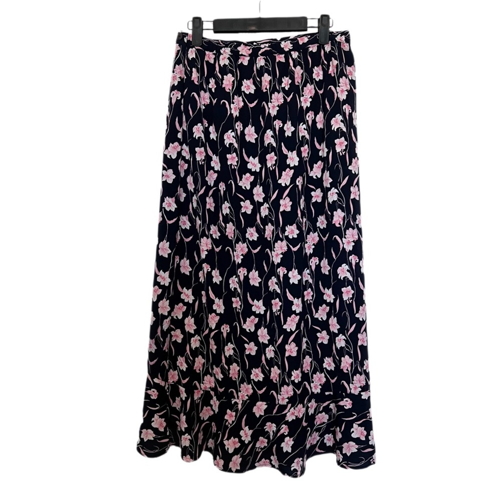 Vintage Sag Harbor Navy Blue Pink Floral Print Midi Skirt Size 8 Y2K Fairycore