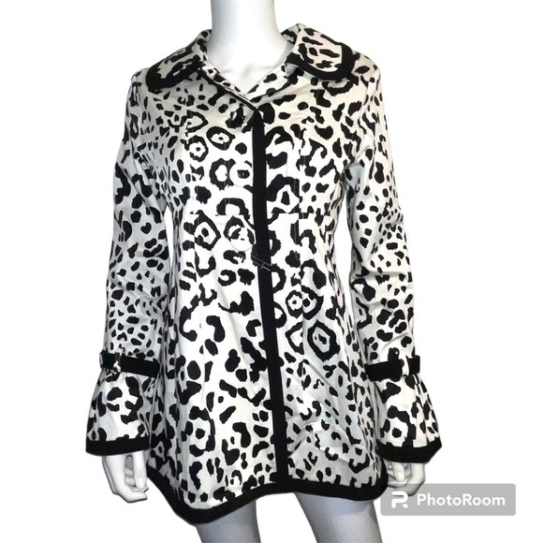 Sele Black and White Animal Print Midi Jacket Coat Size M
