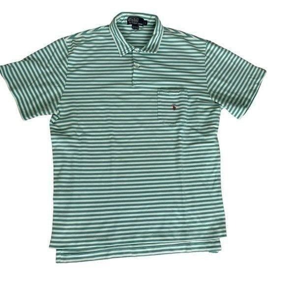 Vintage Polo by Ralph Lauren Preppy 90s Teal White Striped Men's Polo Shirt L