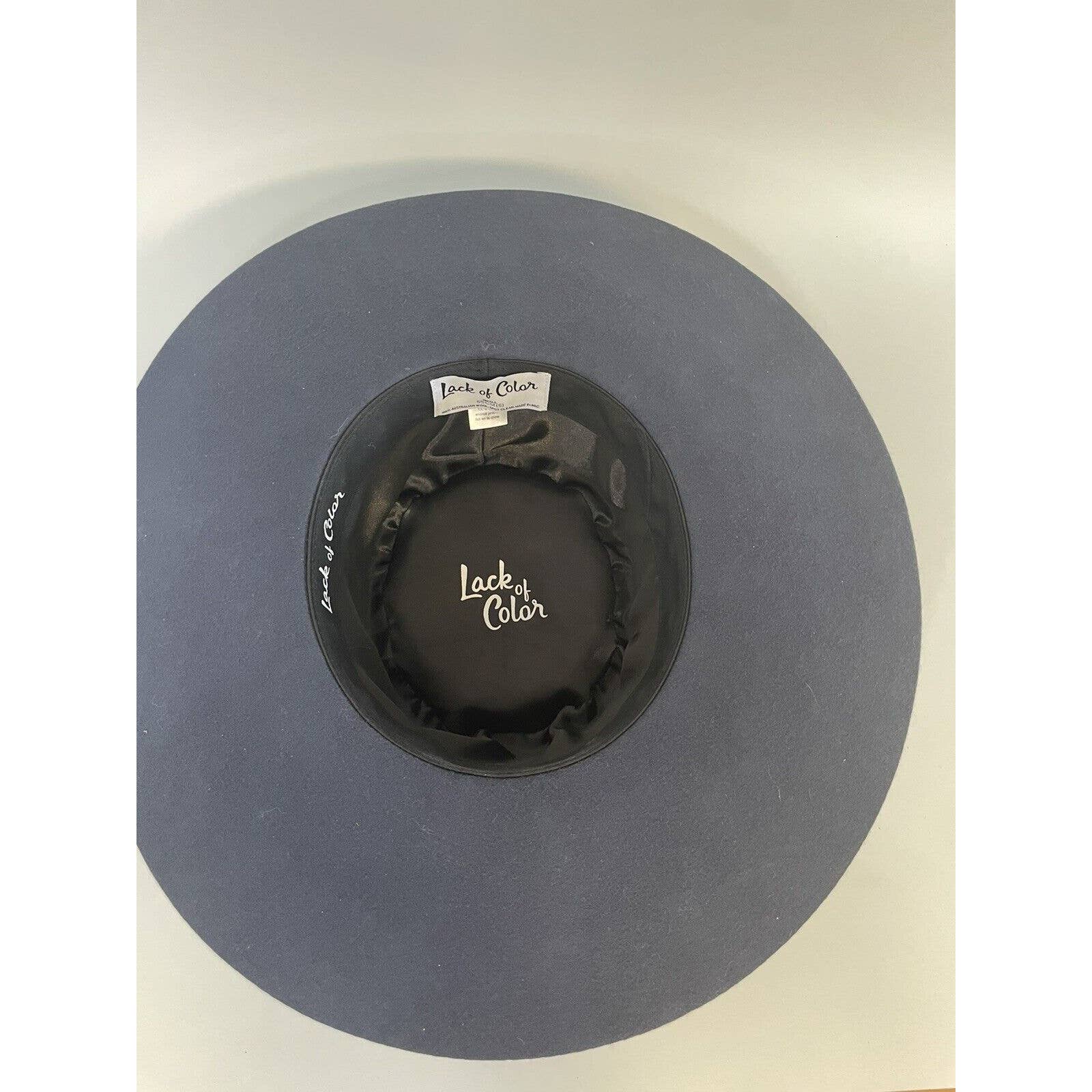The Cosmic Boater Lack Of Color Hat Navy Blue Wool Wide Brim